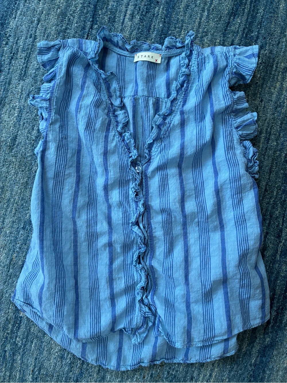 Stark X Striped Ruffle Blouse in Blue Size Small